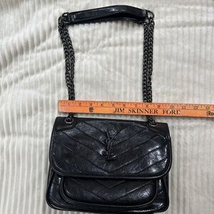 Yves Saint Laurent Black Chain Shoulder Bag with YSL Logo(Black Niki Baby)
